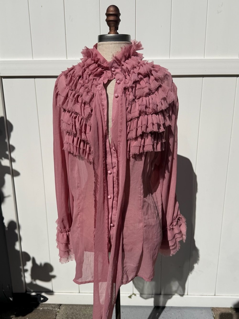 2000s Ashley Stewart Pink Ruffle Fairycore button down blouse